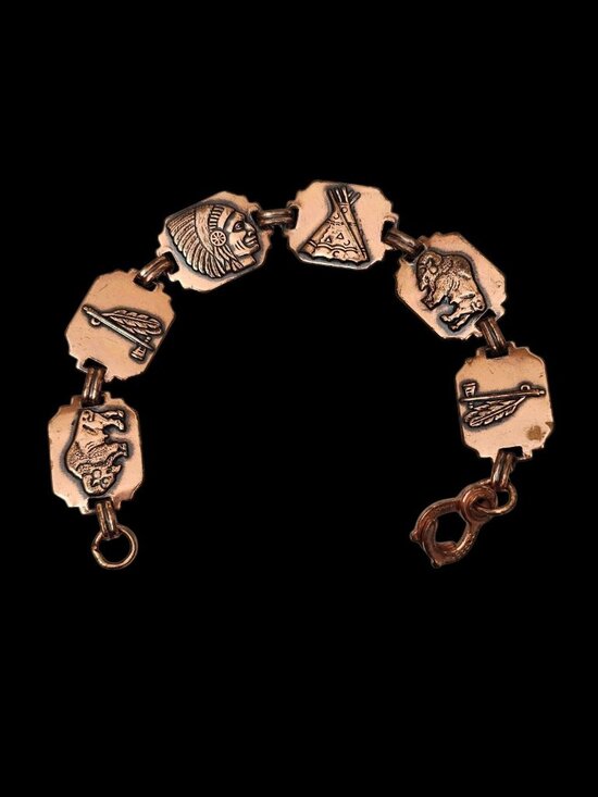 Unbranded Jewelry - Vintage Copper Native American Theme Link Bracelet Buffalo Eagle Chief 7"
